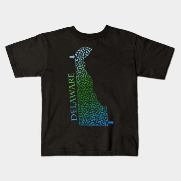 Delaware State Outline Colorful Maze & Labyrinth Kids T-Shirt by gorff